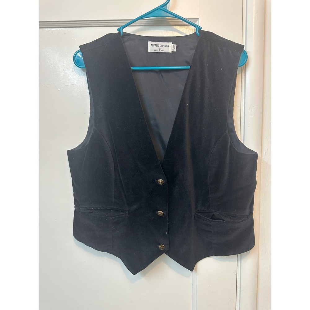 Alfred Dunner Vintage Black Velvet Vest Size 8 Ornate Gold Rose Buttons USA Made